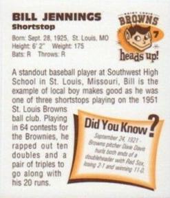1998 St. Louis Browns Heads Up! #7 Bill Jennings Back