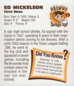 1998 St. Louis Browns Heads Up! #13 Ed Mickelson Back