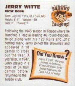 1998 St. Louis Browns Heads Up! #18 Jerry Witte Back