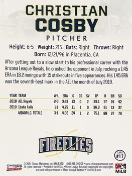 2021 Choice Columbia Fireflies #17 Christian Cosby Back