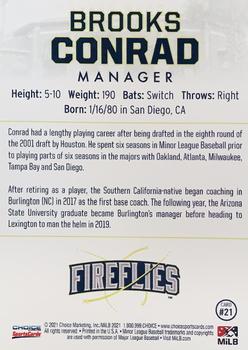 2021 Choice Columbia Fireflies #21 Brooks Conrad Back