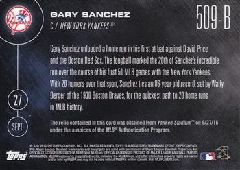2016 Topps Now - Autographs / Memorabilia #509-B Gary Sanchez Back
