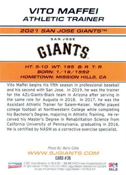 2021 Choice San Jose Giants #36 Vito Maffei Back