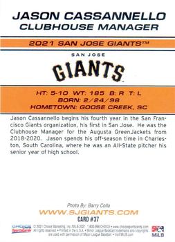 2021 Choice San Jose Giants #37 Jason Cassannello Back