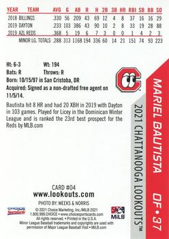 2021 Choice Chattanooga Lookouts #04 Mariel Bautista Back