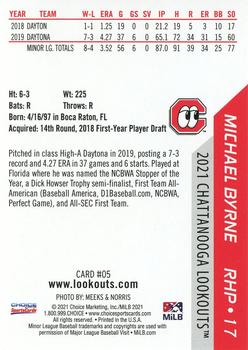 2021 Choice Chattanooga Lookouts #05 Michael Byrne Back