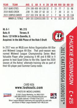 2021 Choice Chattanooga Lookouts #26 Chuckie Robinson Back