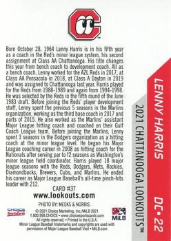 2021 Choice Chattanooga Lookouts #37 Lenny Harris Back