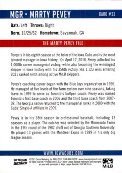 2021 Choice Iowa Cubs #33 Marty Pevey Back