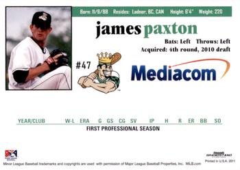 2011 Grandstand Clinton LumberKings #NNO James Paxton Back