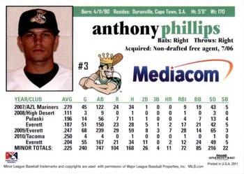 2011 Grandstand Clinton LumberKings #NNO Anthony Phillips Back