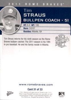 2011 MultiAd Rome Braves #31 Tim Straus Back