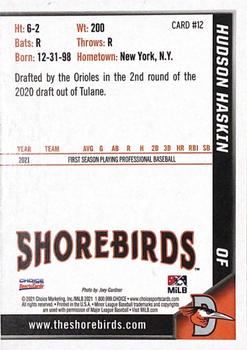 2021 Choice Delmarva Shorebirds #12 Hudson Haskin Back