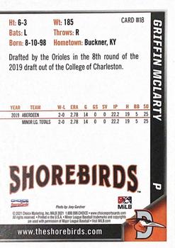 2021 Choice Delmarva Shorebirds #18 Griffin McLarty Back