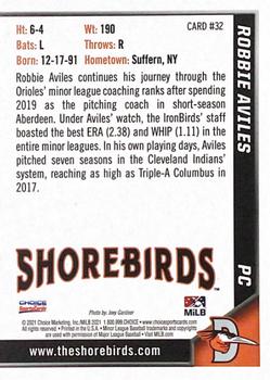 2021 Choice Delmarva Shorebirds #32 Robbie Aviles Back