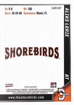 2021 Choice Delmarva Shorebirds #37 Aliks Lorie Back
