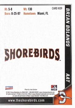 2021 Choice Delmarva Shorebirds #39 Brian Bolanos Back