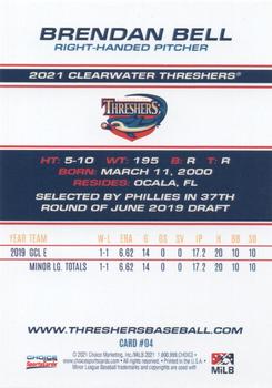 2021 Choice Clearwater Threshers #04 Brendan Bell Back