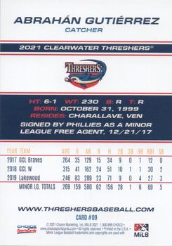 2021 Choice Clearwater Threshers #09 Abrahan Gutierrez Back