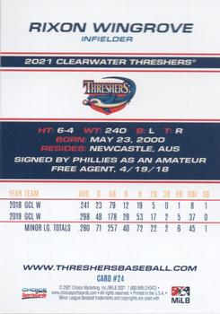 2021 Choice Clearwater Threshers #24 Rixon Wingrove Back