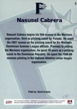 2011 Choice Pulaski Mariners #3 Nasusel Cabrera Back