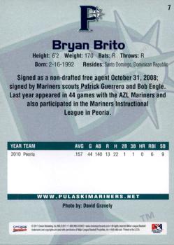 2011 Choice Pulaski Mariners #7 Bryan Brito Back