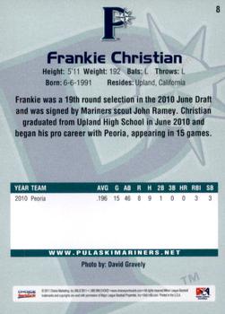 2011 Choice Pulaski Mariners #8 Frankie Christian Back