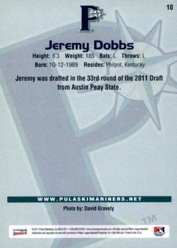 2011 Choice Pulaski Mariners #10 Jeremy Dobbs Back