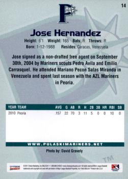 2011 Choice Pulaski Mariners #14 Jose Hernandez Back