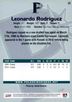 2011 Choice Pulaski Mariners #23 Leonardo Rodriguez Back