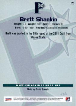 2011 Choice Pulaski Mariners #25 Brett Shankin Back