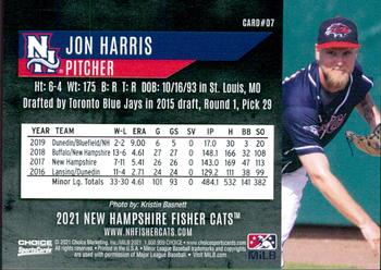 2021 Choice New Hampshire Fisher Cats #07 Jon Harris Back