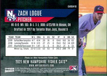 2021 Choice New Hampshire Fisher Cats #10 Zach Logue Back