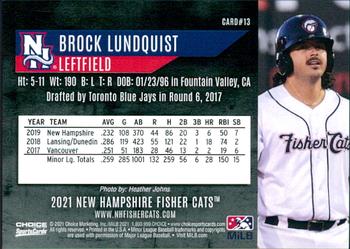 2021 Choice New Hampshire Fisher Cats #13 Brock Lundquist Back