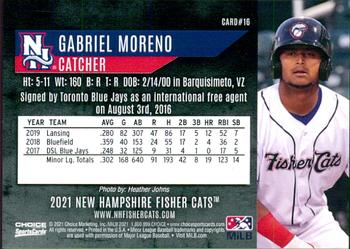 2021 Choice New Hampshire Fisher Cats #16 Gabriel Moreno Back