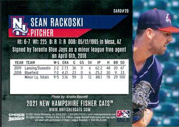 2021 Choice New Hampshire Fisher Cats #20 Sean Rackoski Back