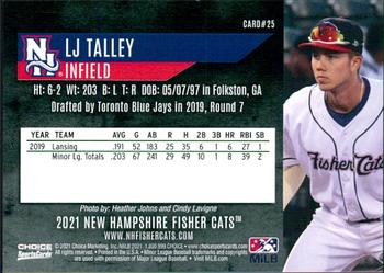2021 Choice New Hampshire Fisher Cats #25 LJ Talley Back