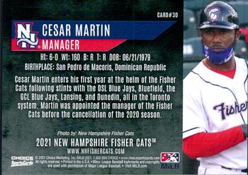 2021 Choice New Hampshire Fisher Cats #30 Cesar Martin Back