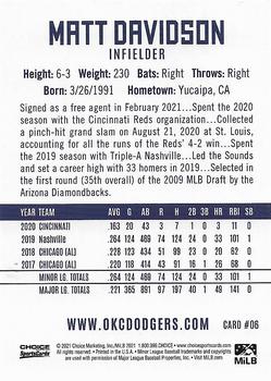 2021 Choice Oklahoma City Dodgers #06 Matt Davidson Back