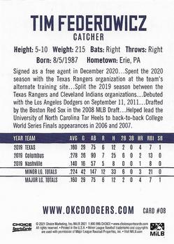2021 Choice Oklahoma City Dodgers #08 Tim Federowicz Back