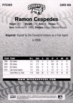 2011 Choice Mahoning Valley Scrappers #04 Ramon Cespedes Back
