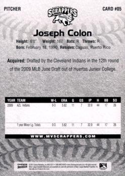 2011 Choice Mahoning Valley Scrappers #05 Joseph Colon Back