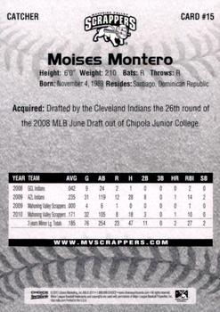 2011 Choice Mahoning Valley Scrappers #15 Moises Montero Back