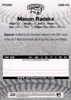 2011 Choice Mahoning Valley Scrappers #19 Mason Radeke Back