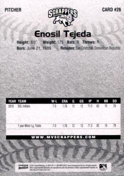 2011 Choice Mahoning Valley Scrappers #26 Enosil Tejeda Back
