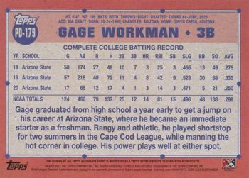 2021 Topps Pro Debut - Autographs #PD-179 Gage Workman Back