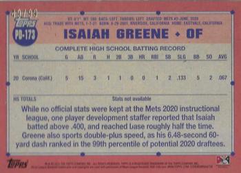 2021 Topps Pro Debut - Autographs Green #PD-173 Isaiah Greene Back