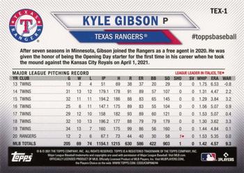 2021 Topps National Baseball Card Day - Texas Rangers #TEX-1 Kyle Gibson Back