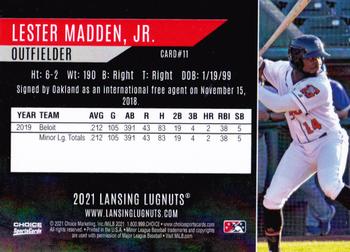 2021 Choice Lansing Lugnuts #11 Lester Madden, Jr. Back