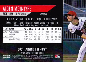 2021 Choice Lansing Lugnuts #20 Aiden McIntyre Back